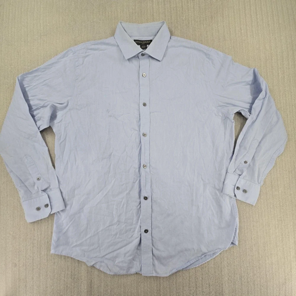 Banana Republic Shirt Mens XL Blue Herringbone Long Sleeve Dress Button Up